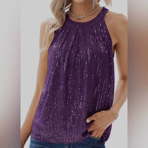GRACE KARIN Sequin Halter Tops for Women Sleeveless Dressy Sparkle Tank Camisole - Picture 4 of 9